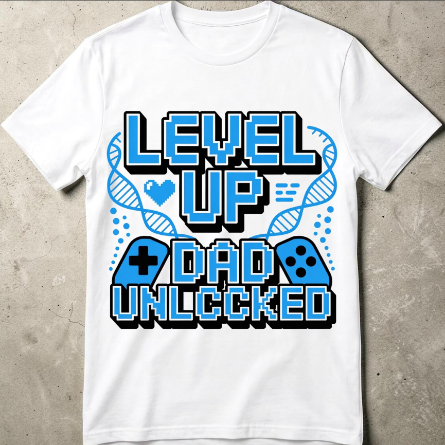 Level Up Dad Unlocked PNG Bundle – Gamer Dad T-Shirt, Father’s Day Sublimation Digital Download
