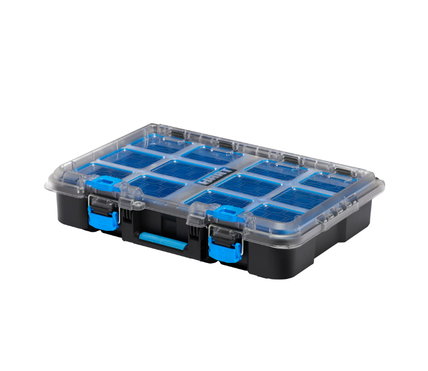 HART Stack System Small Parts Organizer with Removable Bins, Black with Blue Accents
