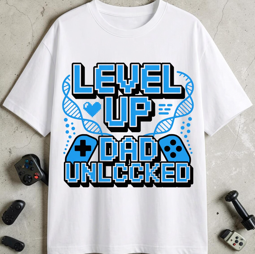 Level Up Dad Unlocked PNG Bundle – Gamer Dad T-Shirt, Father’s Day Sublimation Digital Download