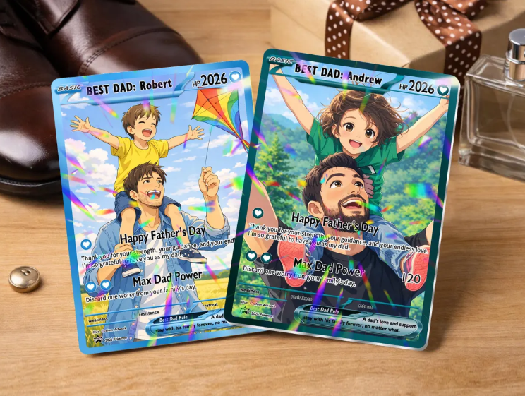 Personalized Father’s Day Pokemon Card - Custom Photo Trainer Card, Gamer Dad Gift, Father’s Day Gift for Geek Dad, Pokemon Keepsake for Dad