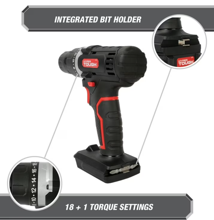 Hyper Tough 20V 70-Piece Cordless Drill Project Kit with 1.5Ah Battery