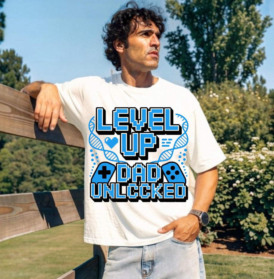Level Up Dad Unlocked PNG Bundle – Gamer Dad T-Shirt, Father’s Day Sublimation Digital Download