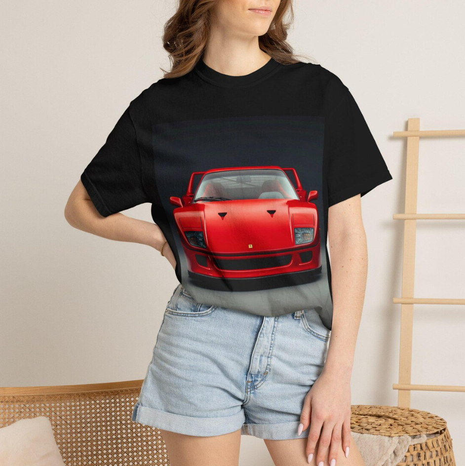 Red Ferrari F40 Front and Rear Photo T-Shirt Sports Car Tee