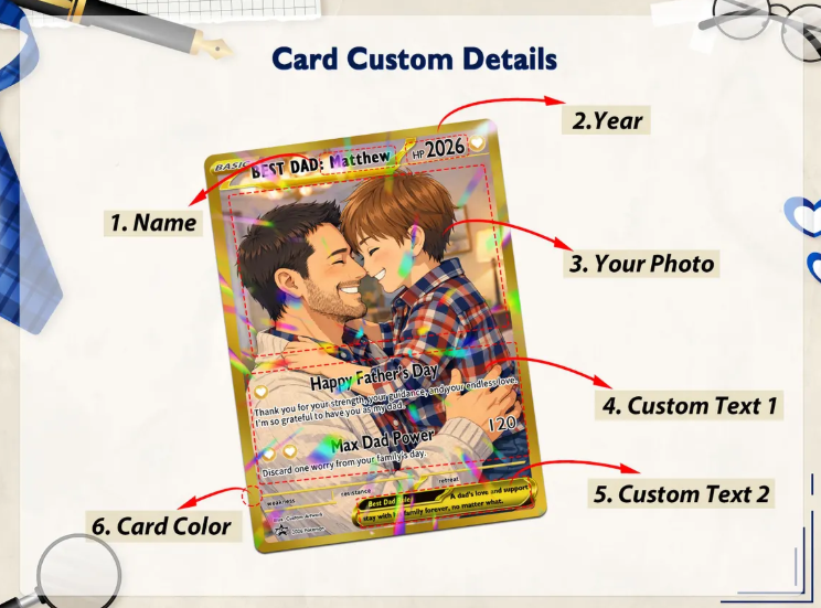 Personalized Father’s Day Pokemon Card - Custom Photo Trainer Card, Gamer Dad Gift, Father’s Day Gift for Geek Dad, Pokemon Keepsake for Dad