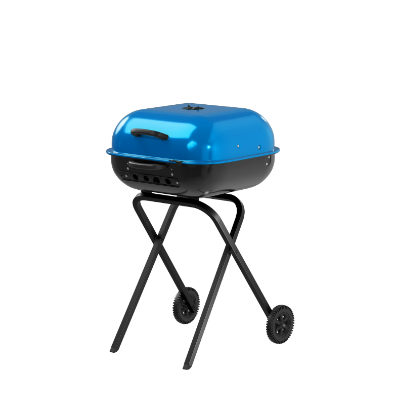 Americana Walk-A-Bout, Original Square Charcoal Grill-100% Pre-Assembled Portable Steel, Blue