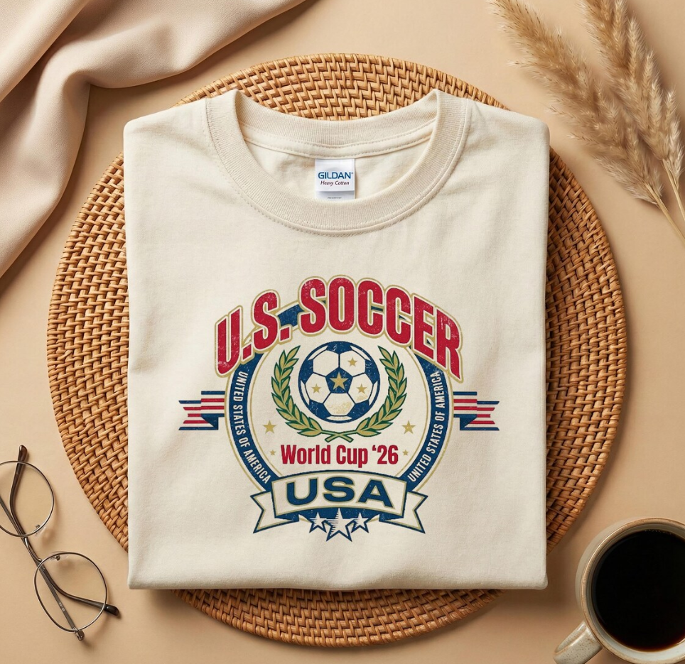 US Soccer World Cup 2026 T-Shirt, American Soccer Fan Shirt, Retro Crest Football Tee, USA Football Fan Tee