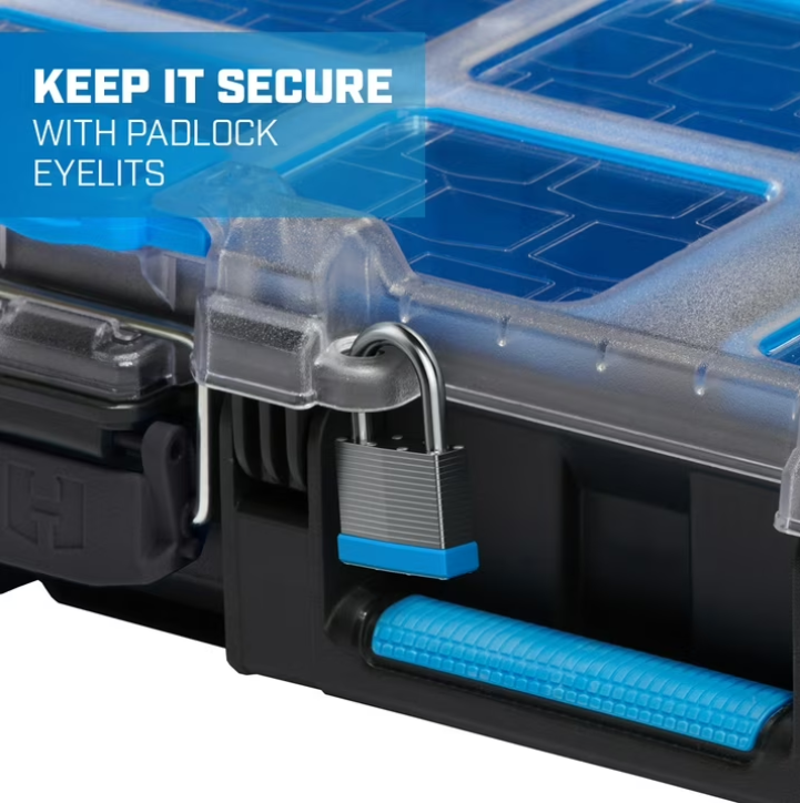 HART Stack System Small Parts Organizer with Removable Bins, Black with Blue Accents