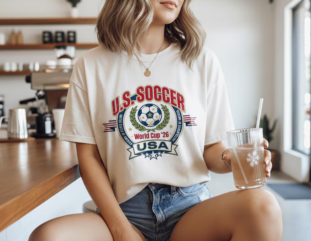 US Soccer World Cup 2026 T-Shirt, American Soccer Fan Shirt, Retro Crest Football Tee, USA Football Fan Tee