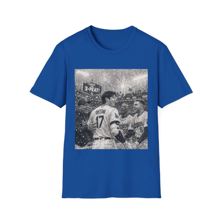 Baseball Team Celebration T-Shirt 3-Peat Shohei Ohtani Players Celebrating World Series Painting Tee Stadium Fireworks Fan Shirt