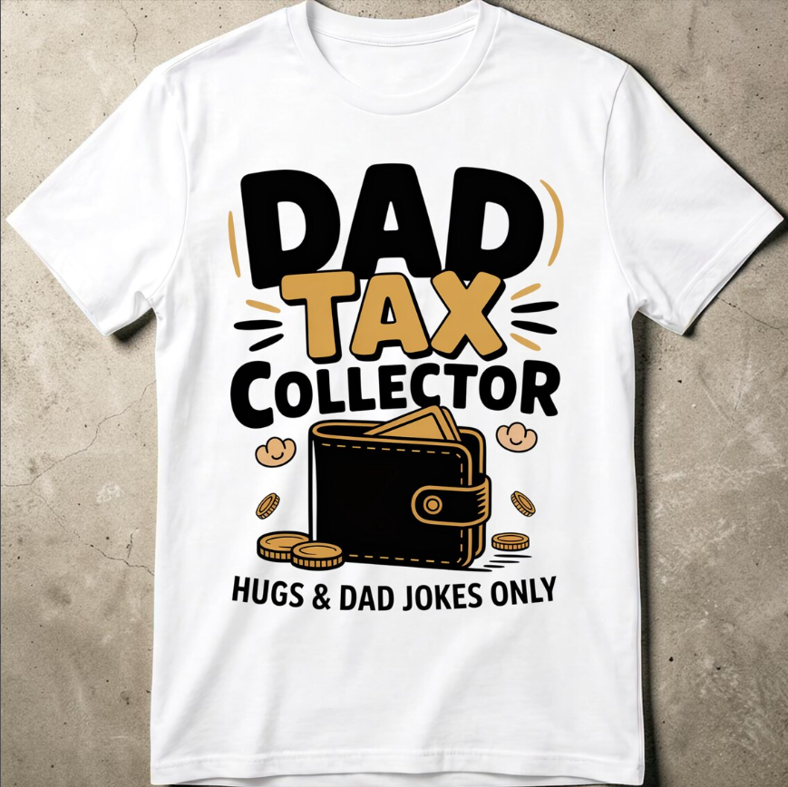 Dad Tax Collector PNG – Funny Wallet Dad T-Shirt Design, Hugs & Dad Jokes Only, Father’s Day Sublimation Digital Download