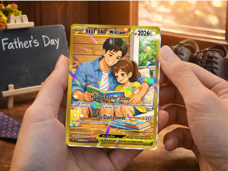 Personalized Father’s Day Pokemon Card - Custom Photo Trainer Card, Gamer Dad Gift, Father’s Day Gift for Geek Dad, Pokemon Keepsake for Dad