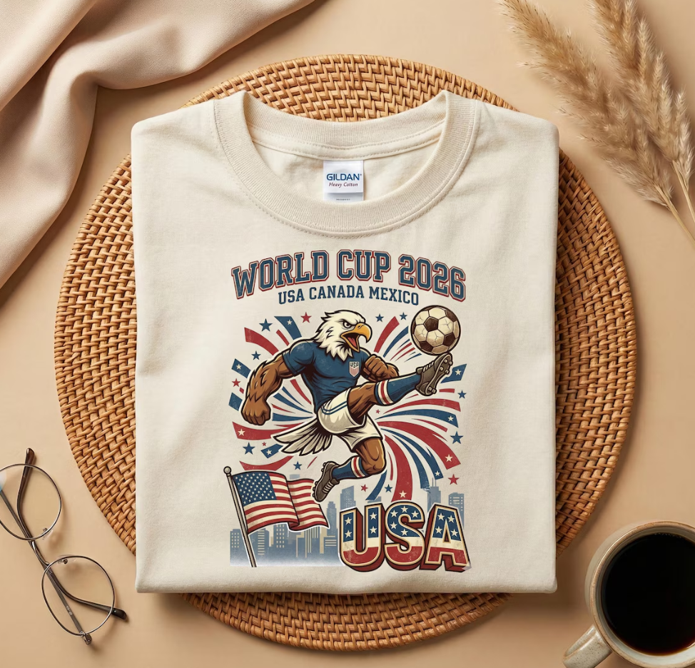 World Cup 2026 USA T-Shirt, Bald Eagle Soccer Shirt, USA Canada Mexico World Cup Tee, American Football Fan Gift, Patriotic Soccer Shirt