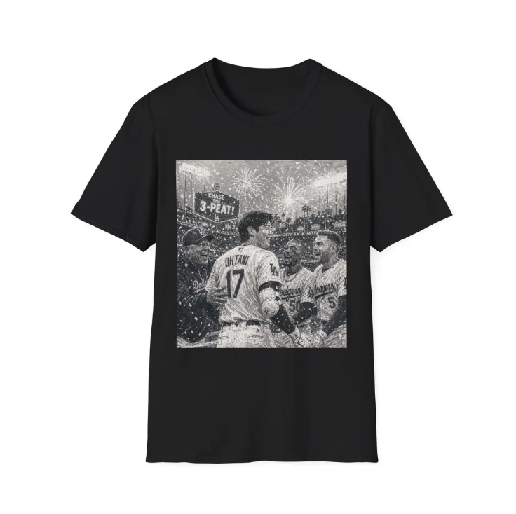 Baseball Team Celebration T-Shirt 3-Peat Shohei Ohtani Players Celebrating World Series Painting Tee Stadium Fireworks Fan Shirt