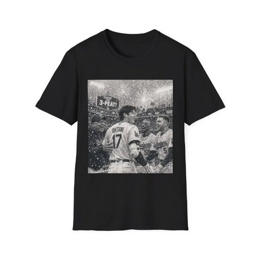 Baseball Team Celebration T-Shirt 3-Peat Shohei Ohtani Players Celebrating World Series Painting Tee Stadium Fireworks Fan Shirt
