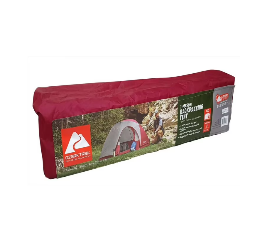 Ozark Trail 1-Person Backpacking Tent with Large Door for Easy Entry, Carry Weight-4.4lbs.
