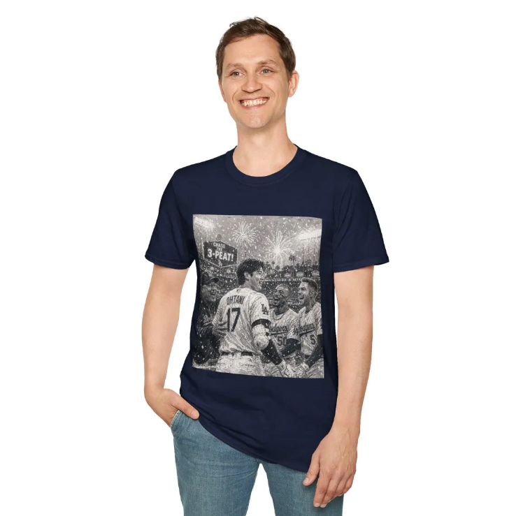 Baseball Team Celebration T-Shirt 3-Peat Shohei Ohtani Players Celebrating World Series Painting Tee Stadium Fireworks Fan Shirt