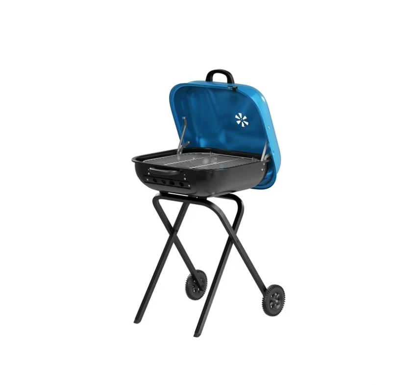 Americana Walk-A-Bout, Original Square Charcoal Grill-100% Pre-Assembled Portable Steel, Blue