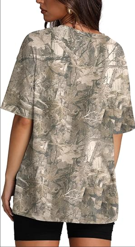 TERIVEEK Camo Shirt Women Mens Oversized Camouflage Print Graphic Tees Maple Leaf Short Sleeve Crewneck T Shirt Streetwear -2