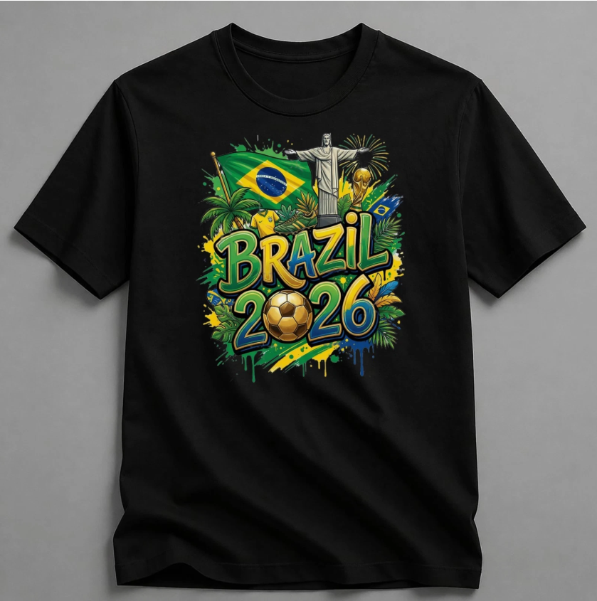 Fifa World Cup 2026 T-Shirt Soccer Graphic Tee USA Football Fan, Brazil 2026