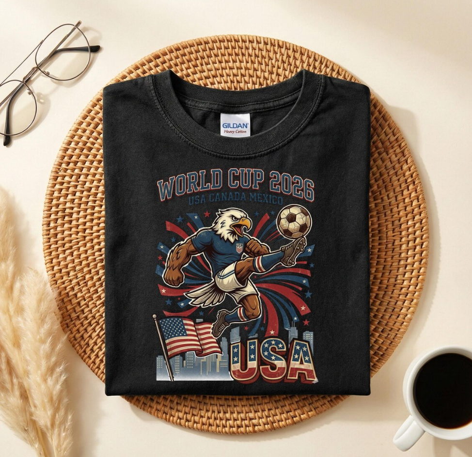 World Cup 2026 USA T-Shirt, Bald Eagle Soccer Shirt, USA Canada Mexico World Cup Tee, American Football Fan Gift, Patriotic Soccer Shirt