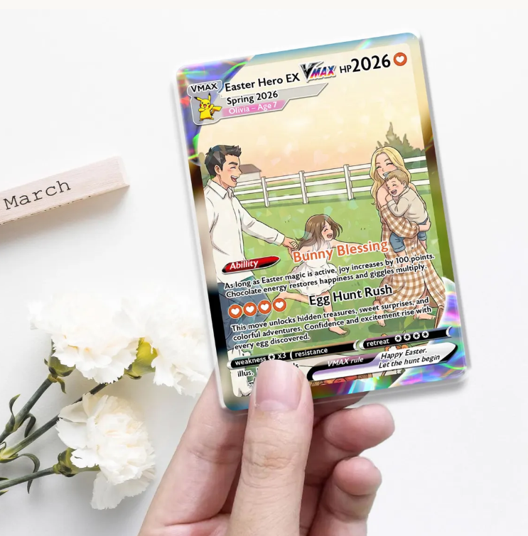 Personalized Easter Trading Card, Anime Style Custom Bunny Keepsake