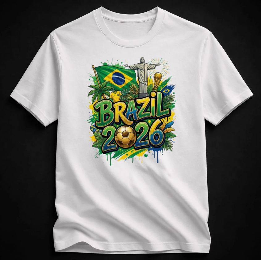 Fifa World Cup 2026 T-Shirt Soccer Graphic Tee USA Football Fan, Brazil 2026