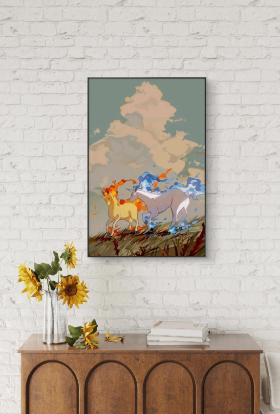 Rapidash PokeArt Canvas Poster Anime Wall Art Home Decor