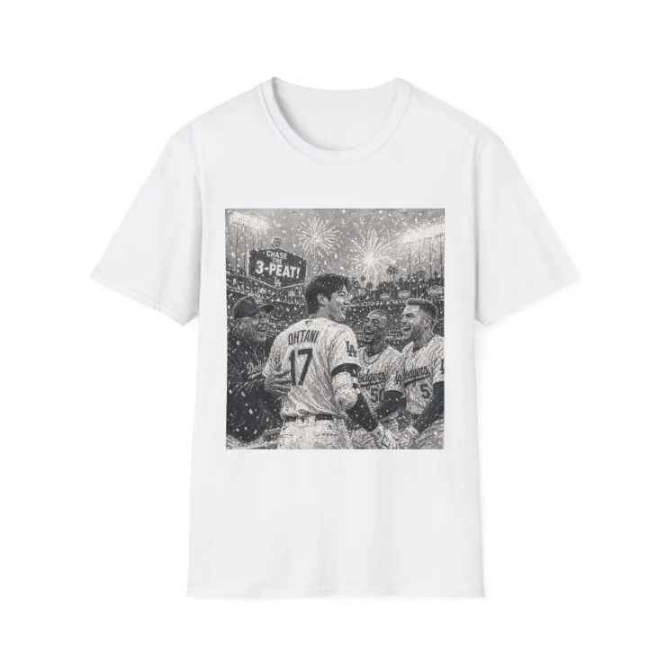 Baseball Team Celebration T-Shirt 3-Peat Shohei Ohtani Players Celebrating World Series Painting Tee Stadium Fireworks Fan Shirt