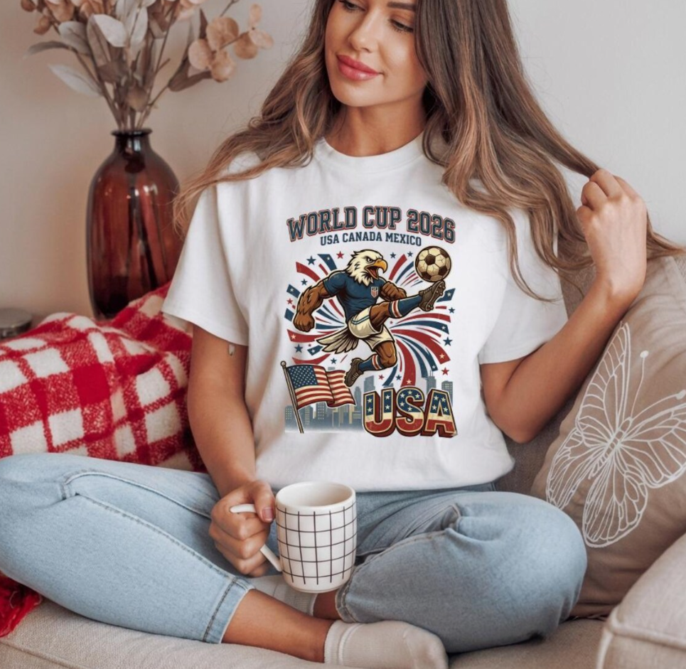 World Cup 2026 USA T-Shirt, Bald Eagle Soccer Shirt, USA Canada Mexico World Cup Tee, American Football Fan Gift, Patriotic Soccer Shirt