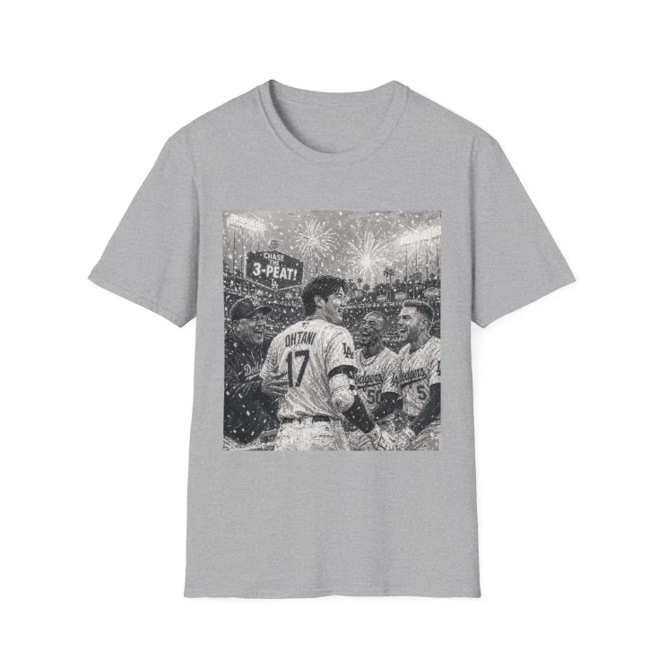 Baseball Team Celebration T-Shirt 3-Peat Shohei Ohtani Players Celebrating World Series Painting Tee Stadium Fireworks Fan Shirt
