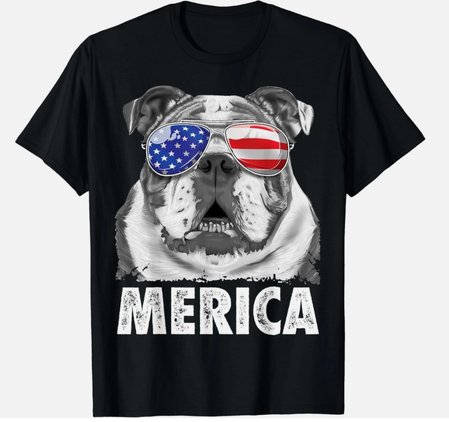 English Bulldog 4th of July Merica Men Women USA Flag Retro Gift Unisex T-Shirt