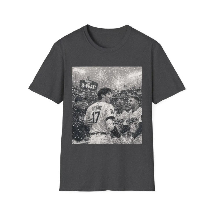Baseball Team Celebration T-Shirt 3-Peat Shohei Ohtani Players Celebrating World Series Painting Tee Stadium Fireworks Fan Shirt