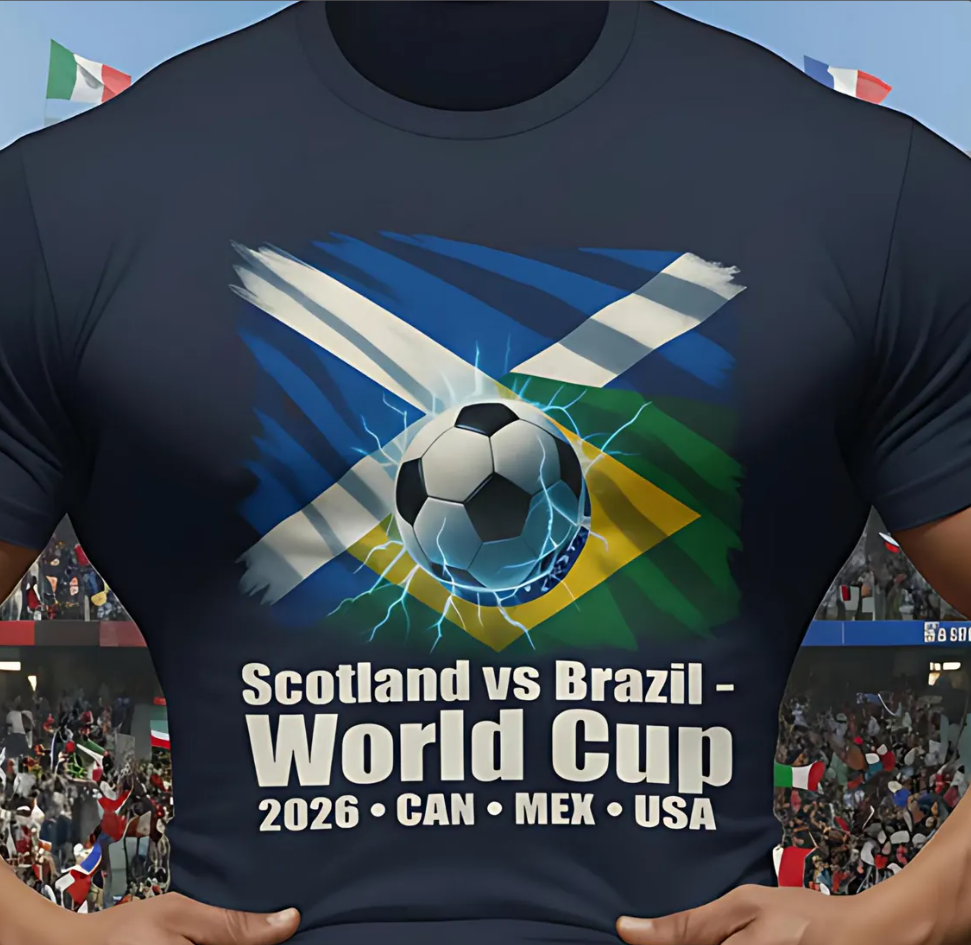 Scotland vs Brazil World Cup 2026 T-Shirt, Scottish Football Supporter Tee, USA CAN MEX Tournament Shirt, Soccer Fan Gift, Match Day Top
