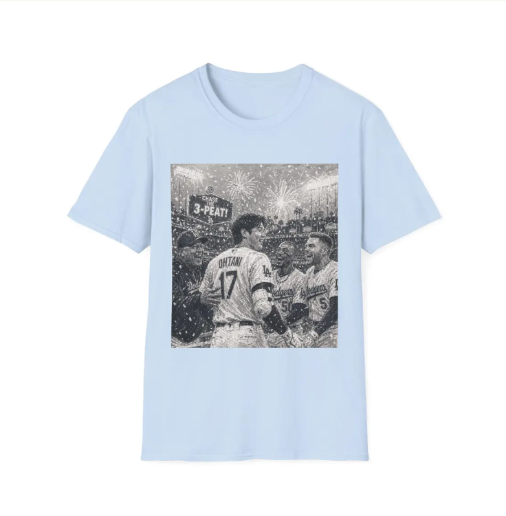 Baseball Team Celebration T-Shirt 3-Peat Shohei Ohtani Players Celebrating World Series Painting Tee Stadium Fireworks Fan Shirt