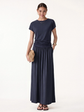 2Pcs Set Round Neck Top & A-Line Maxi Skirt with Pockets