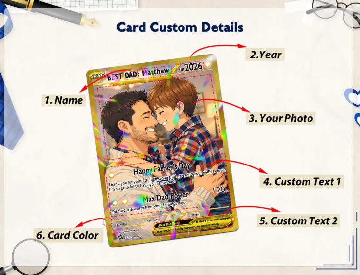 Custom Father’s Day Pokemon Card–Personalized Photo Trainer Card for Dad, Gamer Dad Gift, Pokemon Keepsake Card, Gift for Pokemon Lover Dad