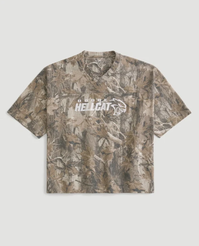 DODGE HELLCAT Licensed CAMO Tee HOLLISTER Heavyweight Baggy CROP GRAPHIC