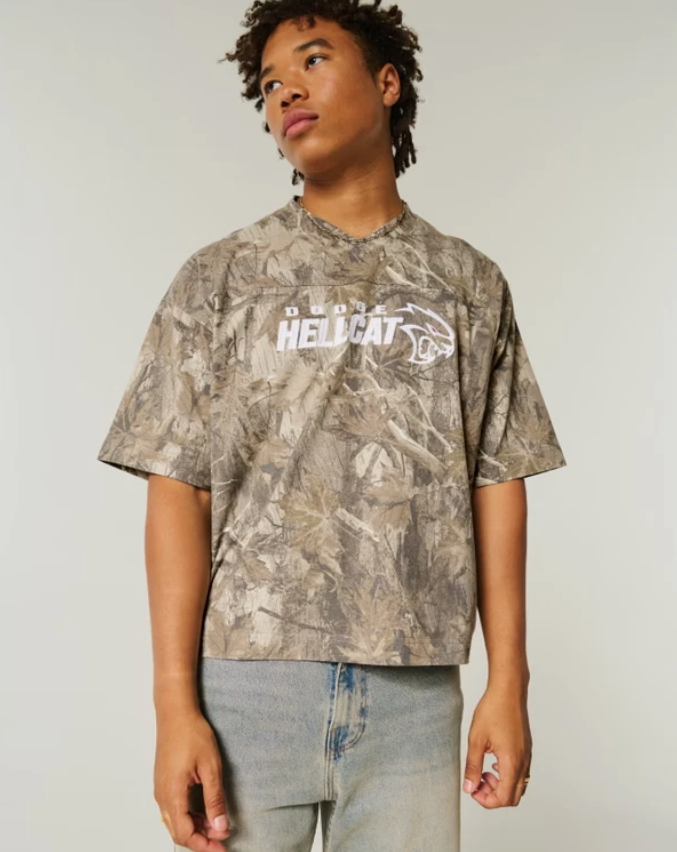 DODGE HELLCAT Licensed CAMO Tee HOLLISTER Heavyweight Baggy CROP GRAPHIC