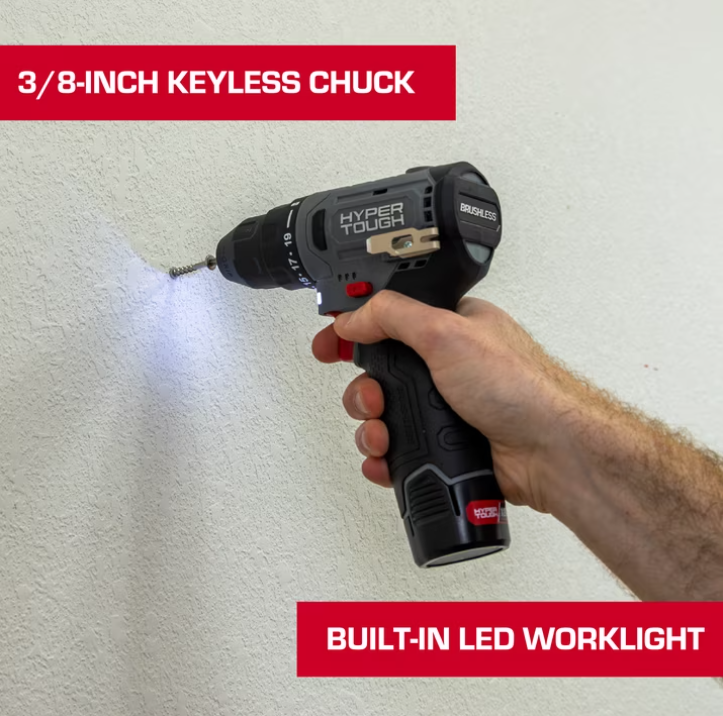 Hyper Tough 12V Brushless Cordless Drill Driver with 1.5Ah Battery