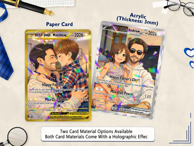 Custom Father’s Day Pokemon Card–Personalized Photo Trainer Card for Dad, Gamer Dad Gift, Pokemon Keepsake Card, Gift for Pokemon Lover Dad