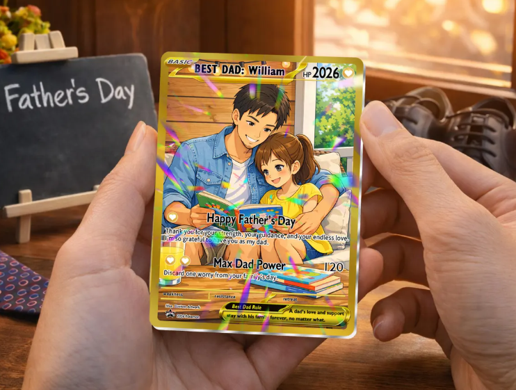 Custom Father’s Day Pokemon Card–Personalized Photo Trainer Card for Dad, Gamer Dad Gift, Pokemon Keepsake Card, Gift for Pokemon Lover Dad