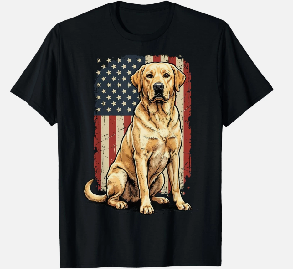 Yellow Labrador Retriever USA Flag T-Shirt, Patriotic Lab Dog Dad Gift Tee Shirt