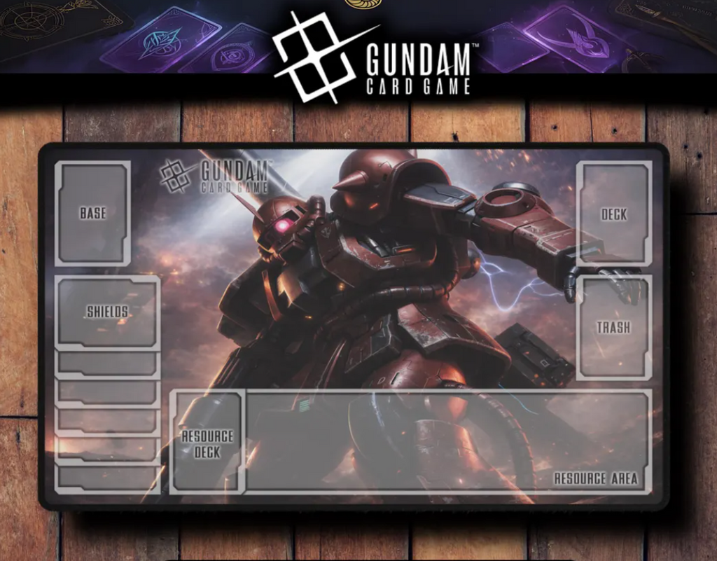 Char Zaku Mecha TCG Playmat - Red Commander Anime Playmat, Sci-Fi Gaming Layout