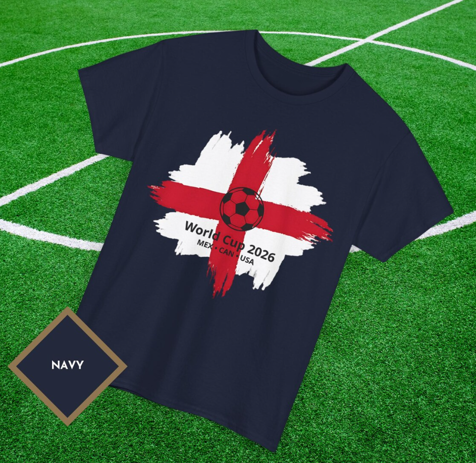 England World Cup 2026 Football T-Shirt, St George's Cross Brush Flag England Soccer Tee, Men's Women's Fan Shirt, UK Footy Supporter Top