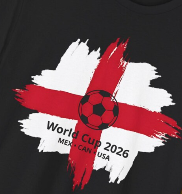 England World Cup 2026 Football T-Shirt, St George's Cross Brush Flag England Soccer Tee, Men's Women's Fan Shirt, UK Footy Supporter Top
