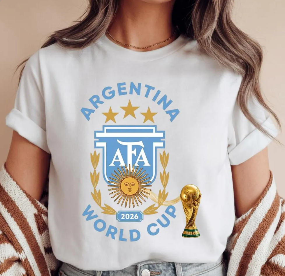 Argentina AFA World Cup 2026 Trophy T-Shirt, Argentina Soccer Fan Shirt, Argentina 3 Stars Champion Gift, World Cup 2026 Tee