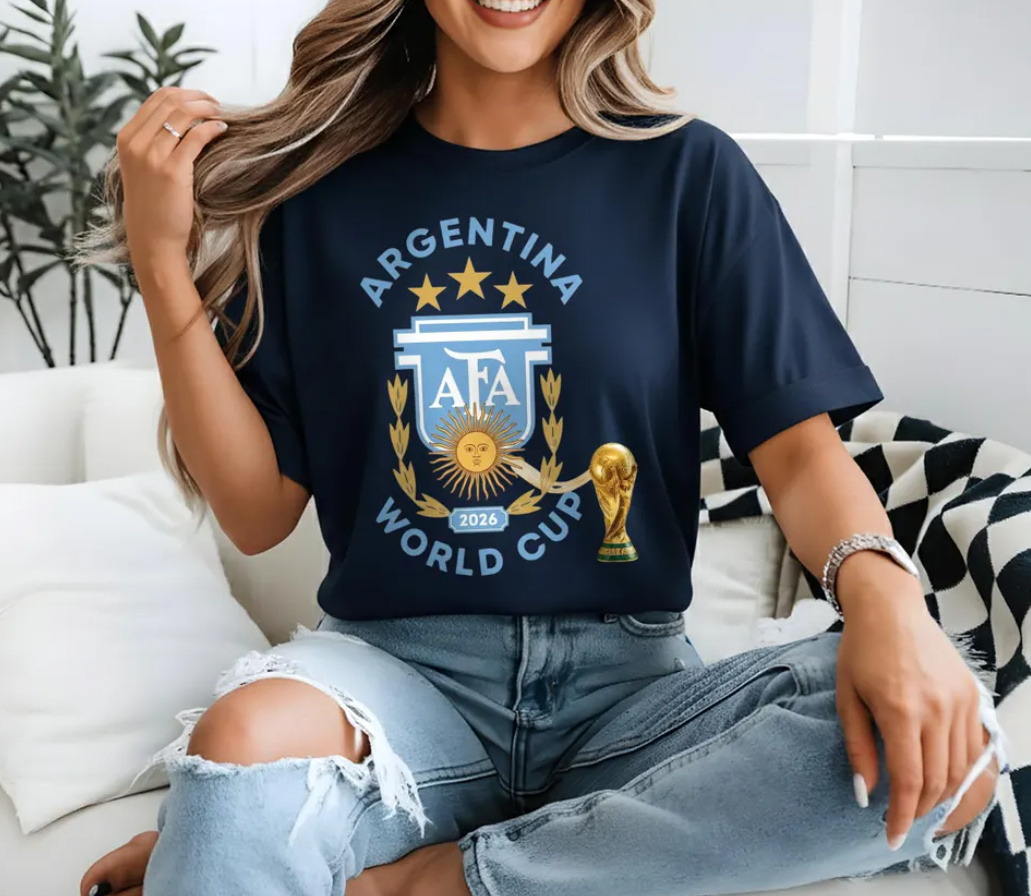 Argentina AFA World Cup 2026 Trophy T-Shirt, Argentina Soccer Fan Shirt, Argentina 3 Stars Champion Gift, World Cup 2026 Tee