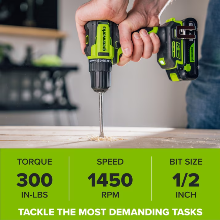 Greenworks 24V Brushless 3/8" Drill Driver with USB-C Battery, PowerAll