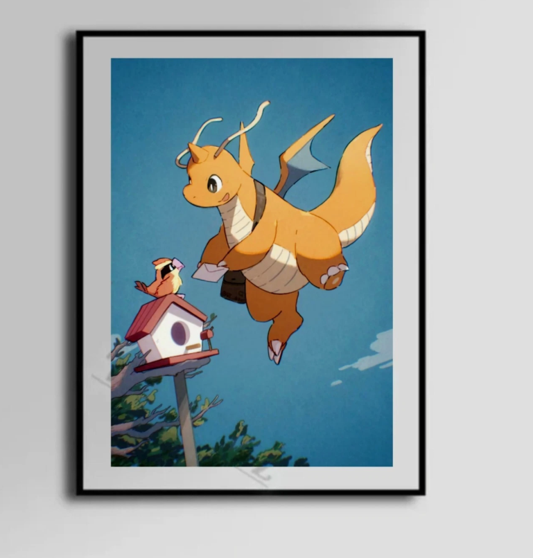 Dragonite Mail Delivery Pokeart Canvas Poster Wall Art Home Decor
