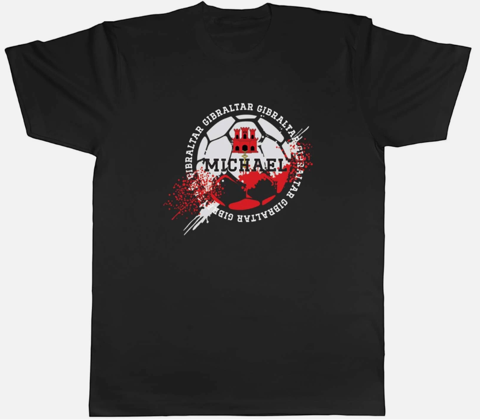 Personalised Gibraltar Football Sports Mens Unisex T-Shirt Tee Gift